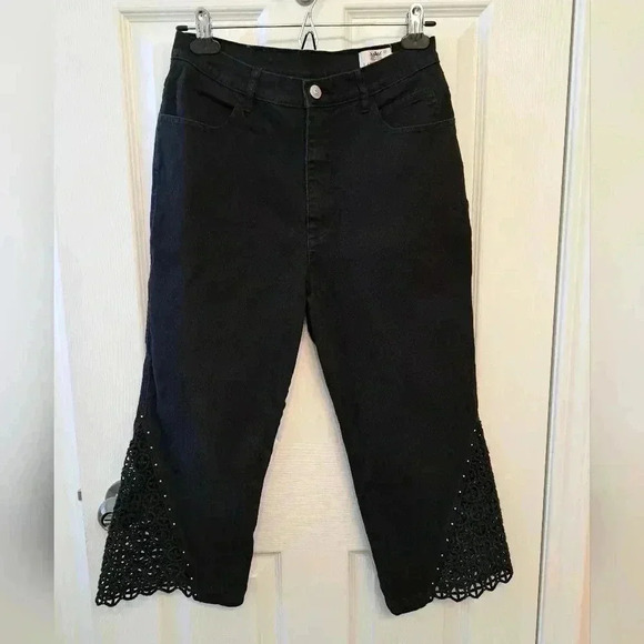 ❤️ Lafei-nier Black Capri  Pants with Lace Detail Vintage 90s Y2K - Picture 1 of 11
